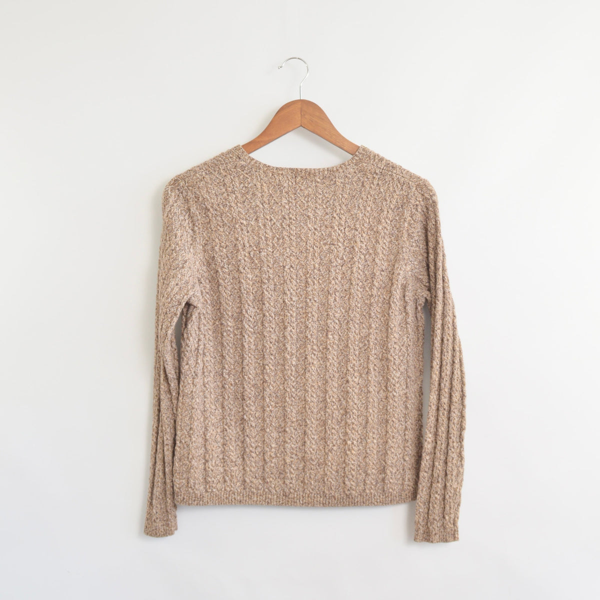 speckled brown and tan v-neck cotton cropped sweater