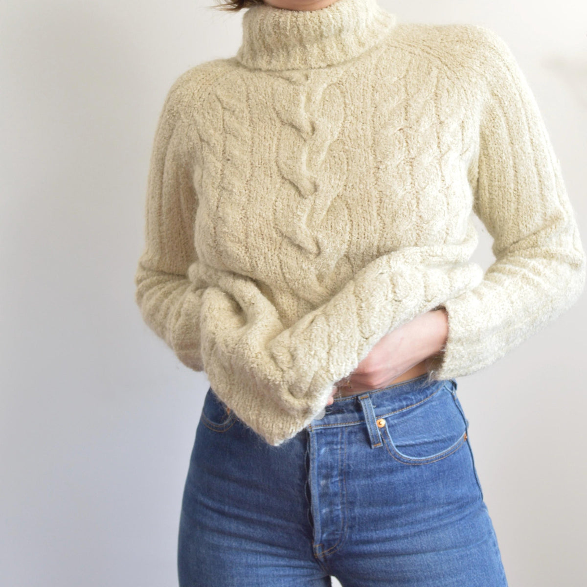 vintage express taupe grey/beige mohair blend turtleneck