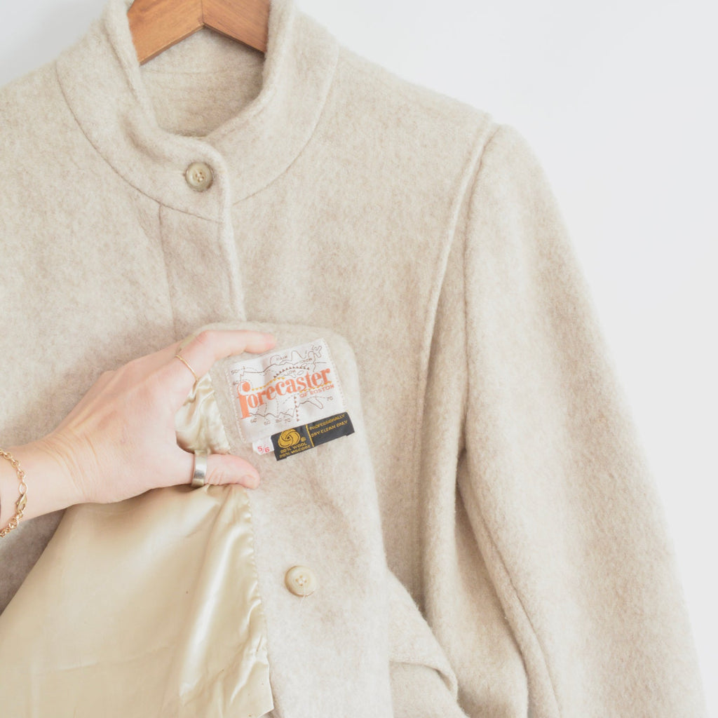 gorgeous mid length oatmeal wool coat by forecaster of boston