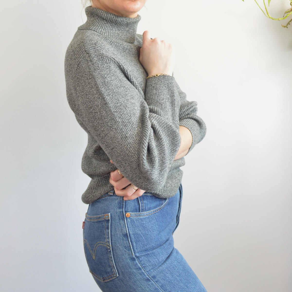 charcoal gray speckled pure cotton vintage liz claiborne sport turtleneck