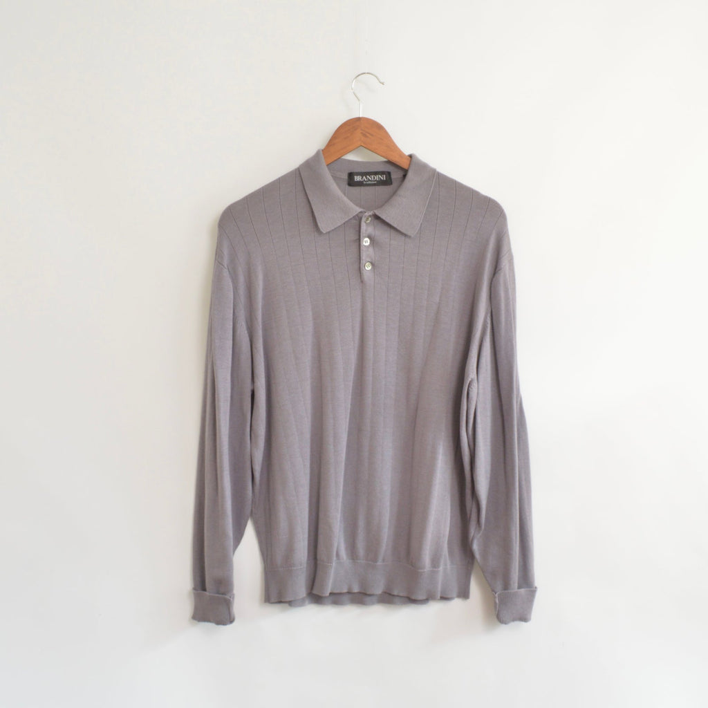 brandini silk and cotton blend ribbed and collared sweater