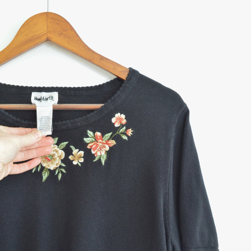 sweet little embroidered vintage black sweater tee