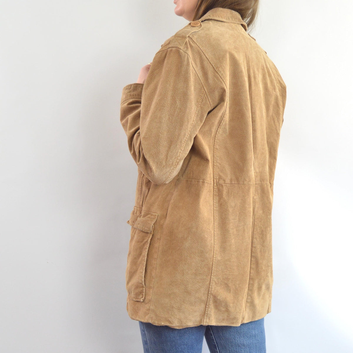 fully lined light brown vintage suede chore coat