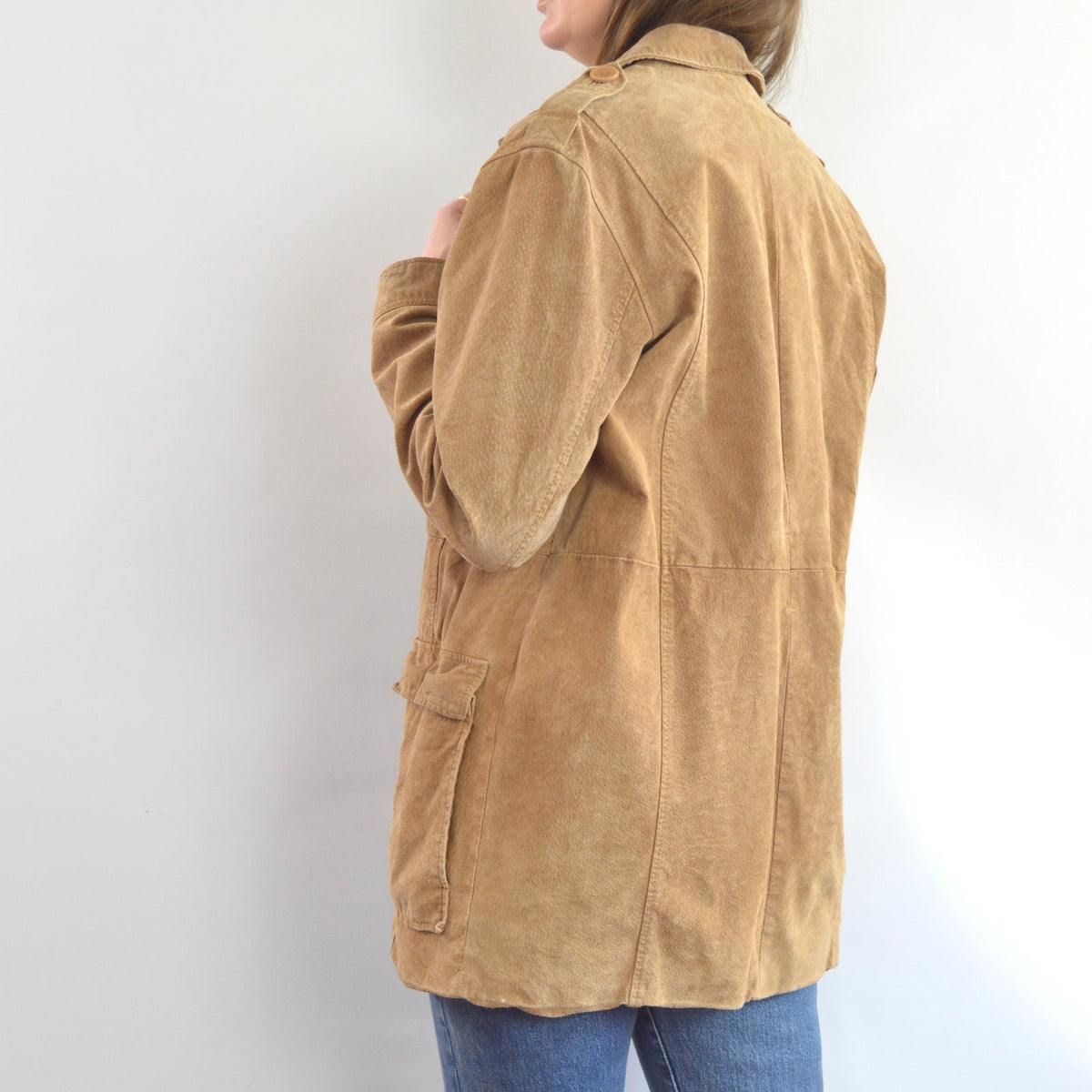 fully lined light brown vintage suede chore coat