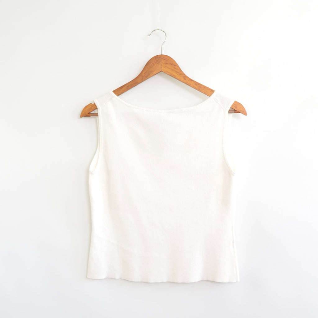 white sweater knit tank with cut out v detail