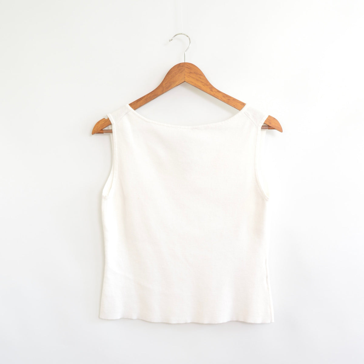 white sweater knit tank with cut out v detail