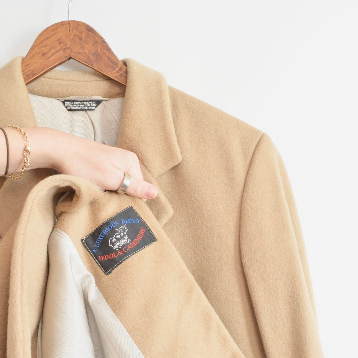 lux camel tan long wool/cashmere blend overcoat