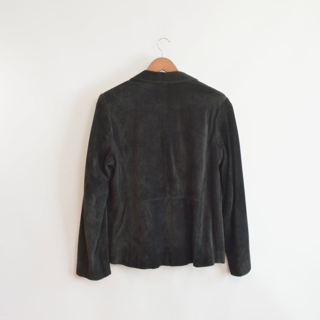 pure suede leather black slightly cropped single button jacket