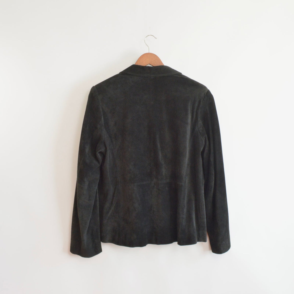 pure suede leather black slightly cropped single button jacket