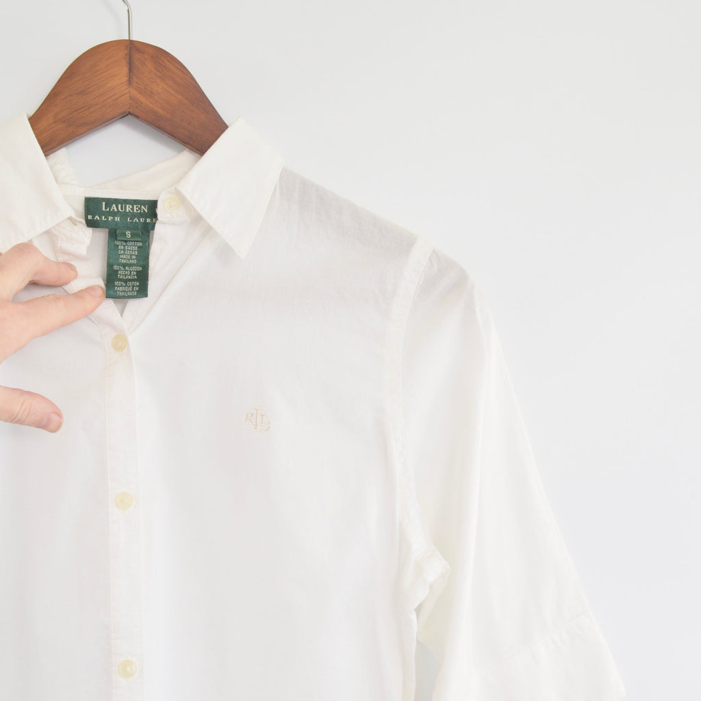 white cotton quarter length sleeve vintage ralph lauren button down