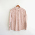 muted red and white striped cotton button down