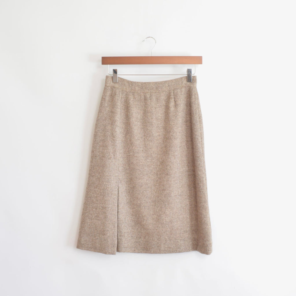 small vintage saks fifth avenue beige and brown woven wool side split skirt