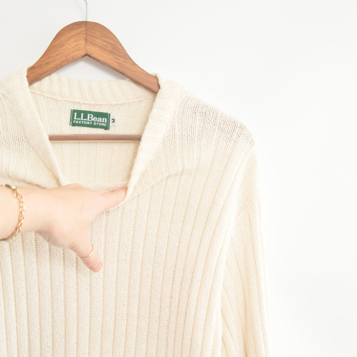 ribbed knit ivory ll bean cotton crew neck sweater