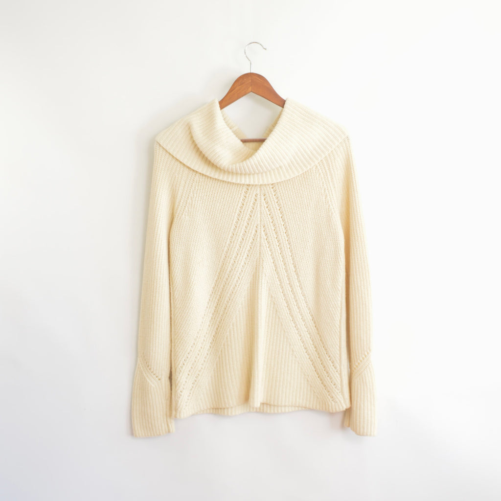 oversized cowl neck crochet ivory sweater