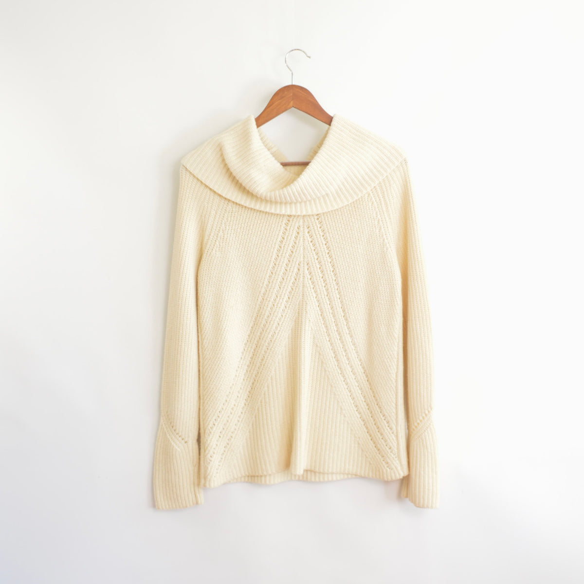 oversized cowl neck crochet ivory sweater