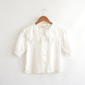 white collared crop button down blouse