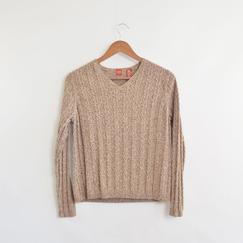 speckled brown and tan v-neck cotton cropped sweater