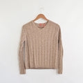 speckled brown and tan v-neck cotton cropped sweater