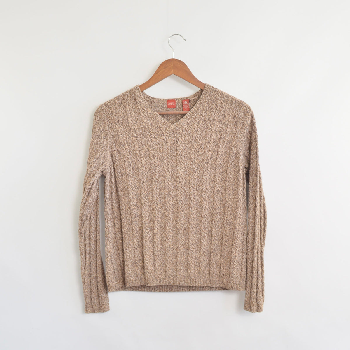 speckled brown and tan v-neck cotton cropped sweater