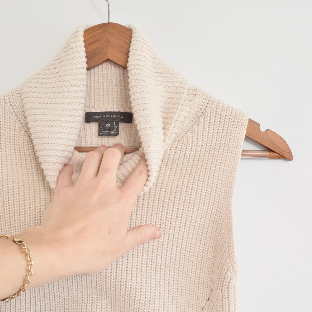 light beige cropped cotton turtleneck sweater tank