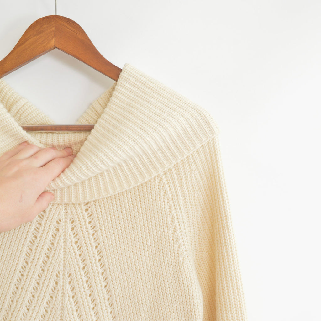 oversized cowl neck crochet ivory sweater