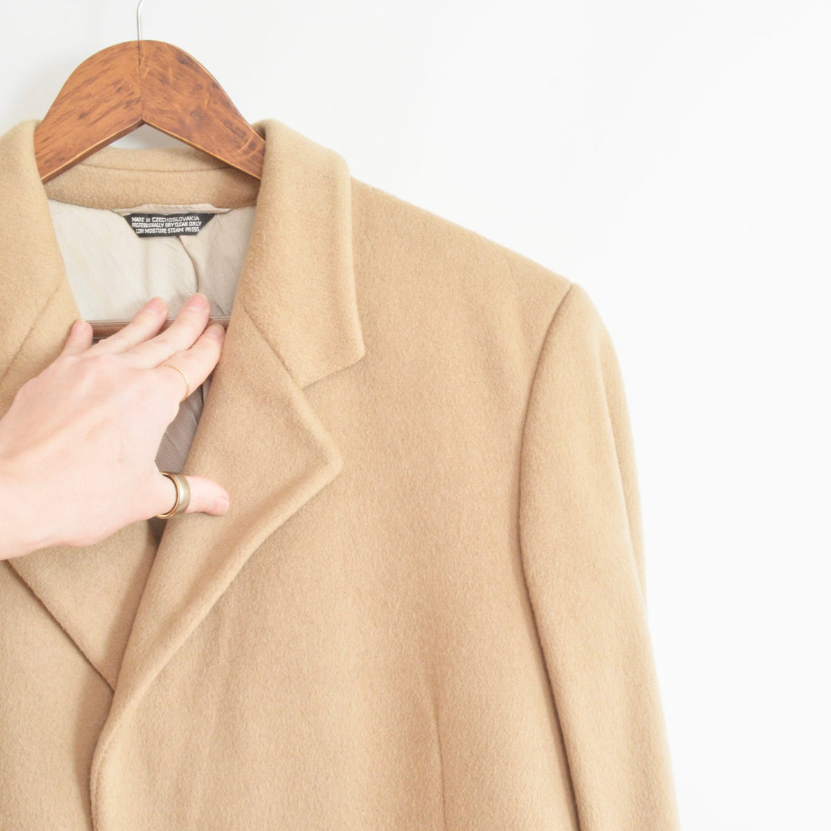 lux camel tan long wool/cashmere blend overcoat