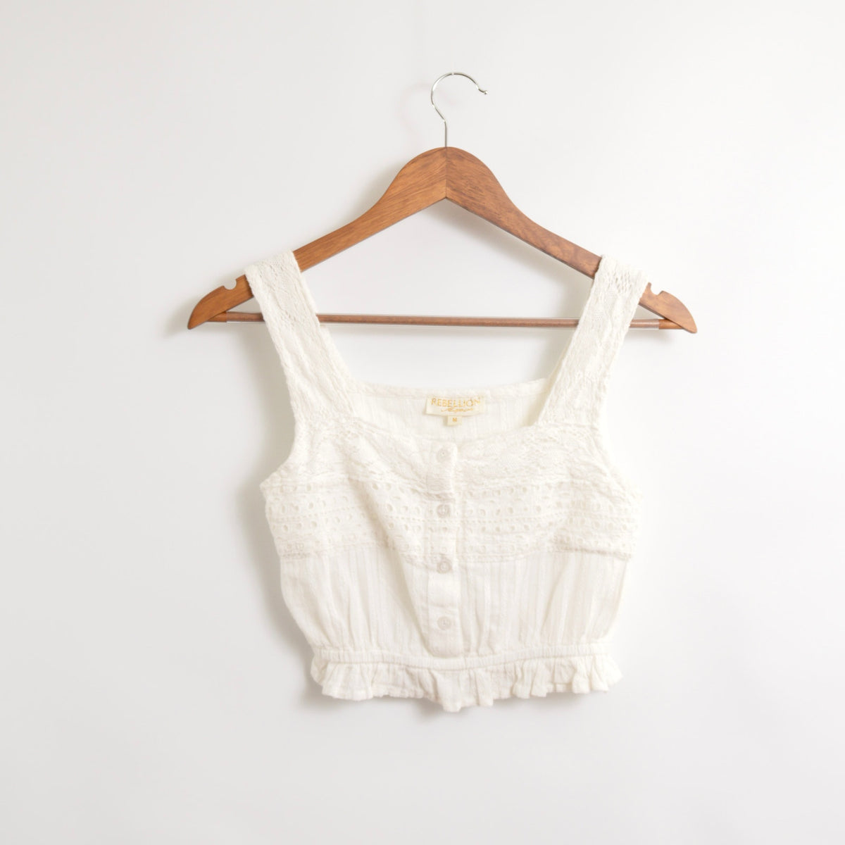 white eyelet cropped cotton tank