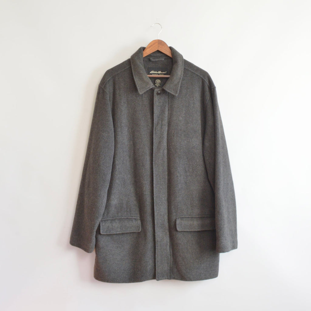 charcoal gray wool and cashmere blend mid length winter coat