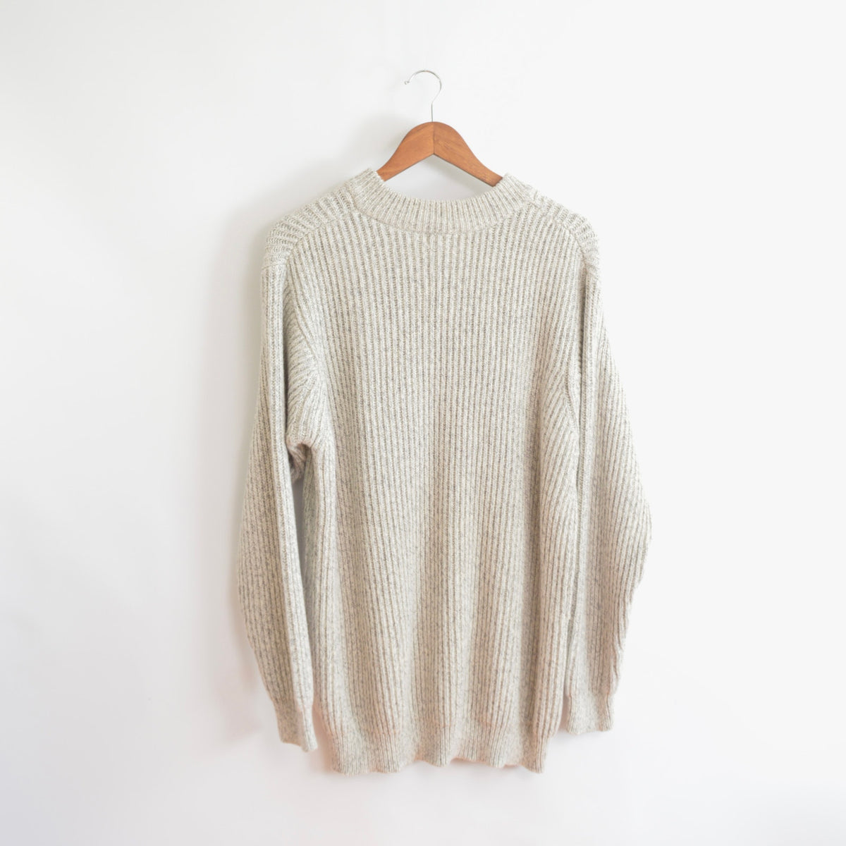 blue and white marled knit cotton quarter button vintage ll bean sweater