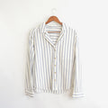 crinky linen blend blue and white striped button down