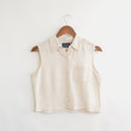 light blush tan cropped linen blend button down tank