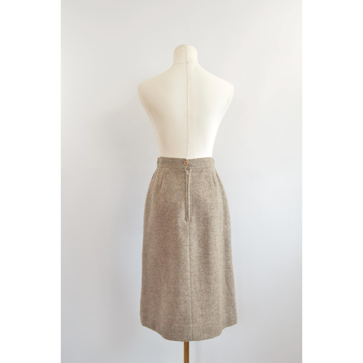 small vintage saks fifth avenue beige and brown woven wool side split skirt