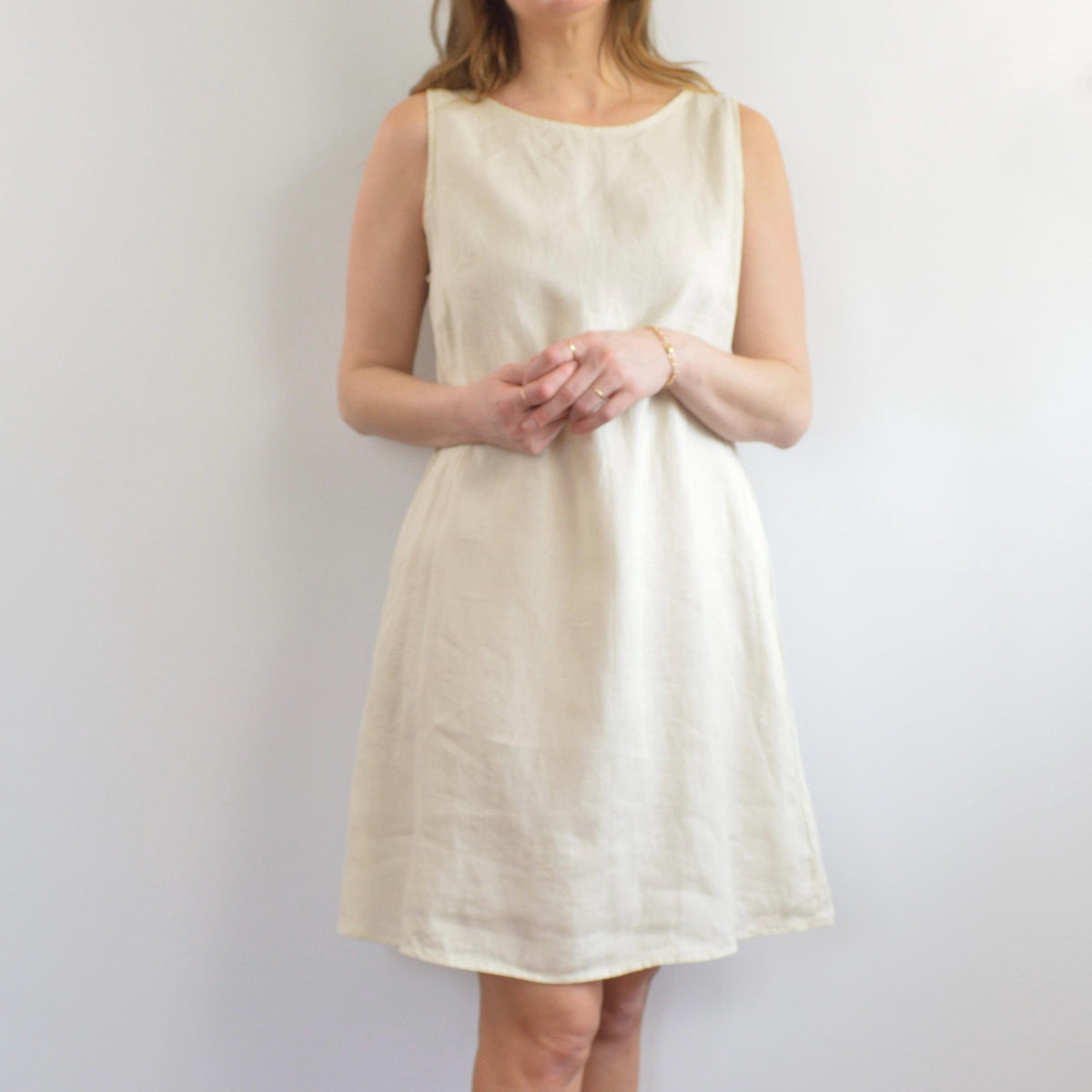 light beige linen tent tank dress with pockets
