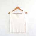 white sweater knit tank with cut out v detail