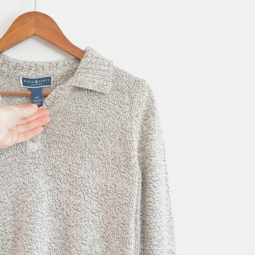 cropped black ad white karen scott quarter button sweater