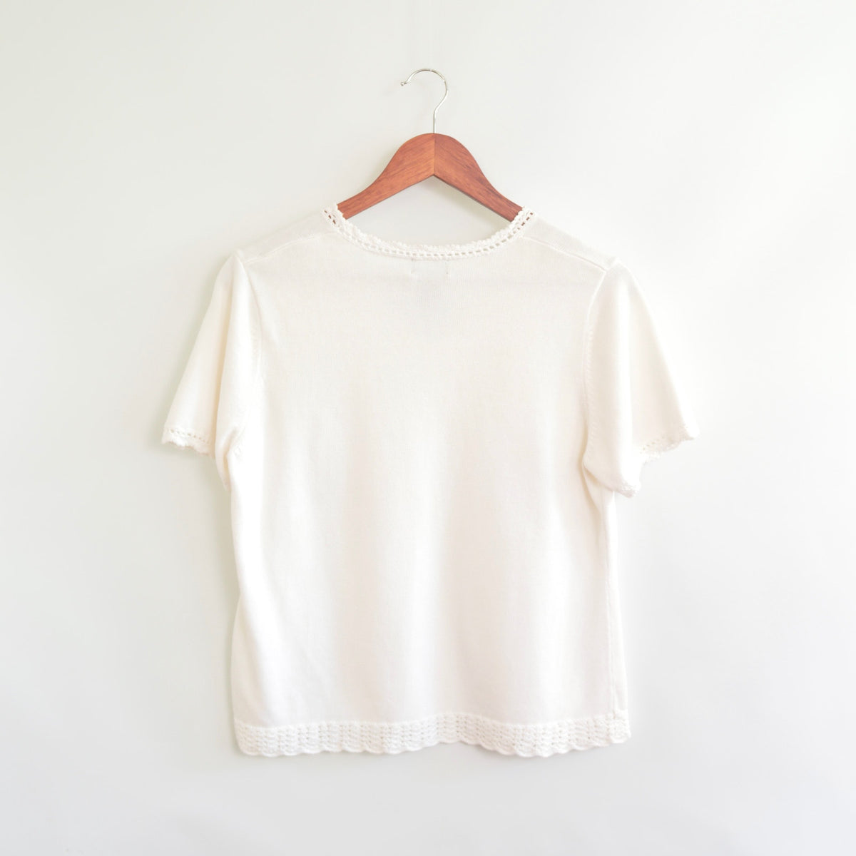 white sweater knit crochet trim pure cotton tee