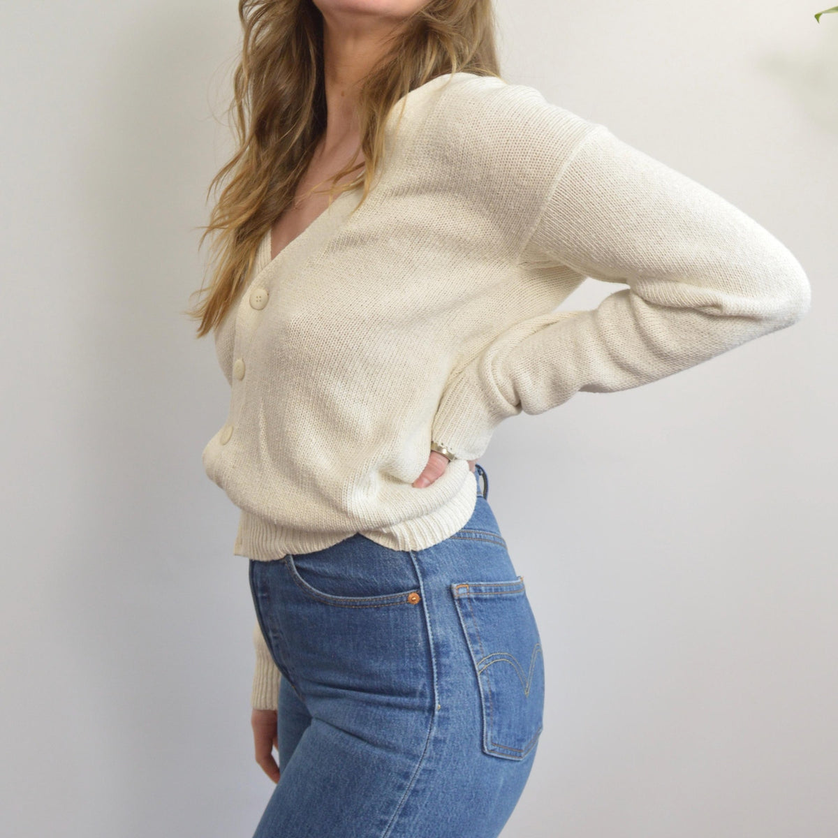 simple off-white silk and cotton blend cardigan