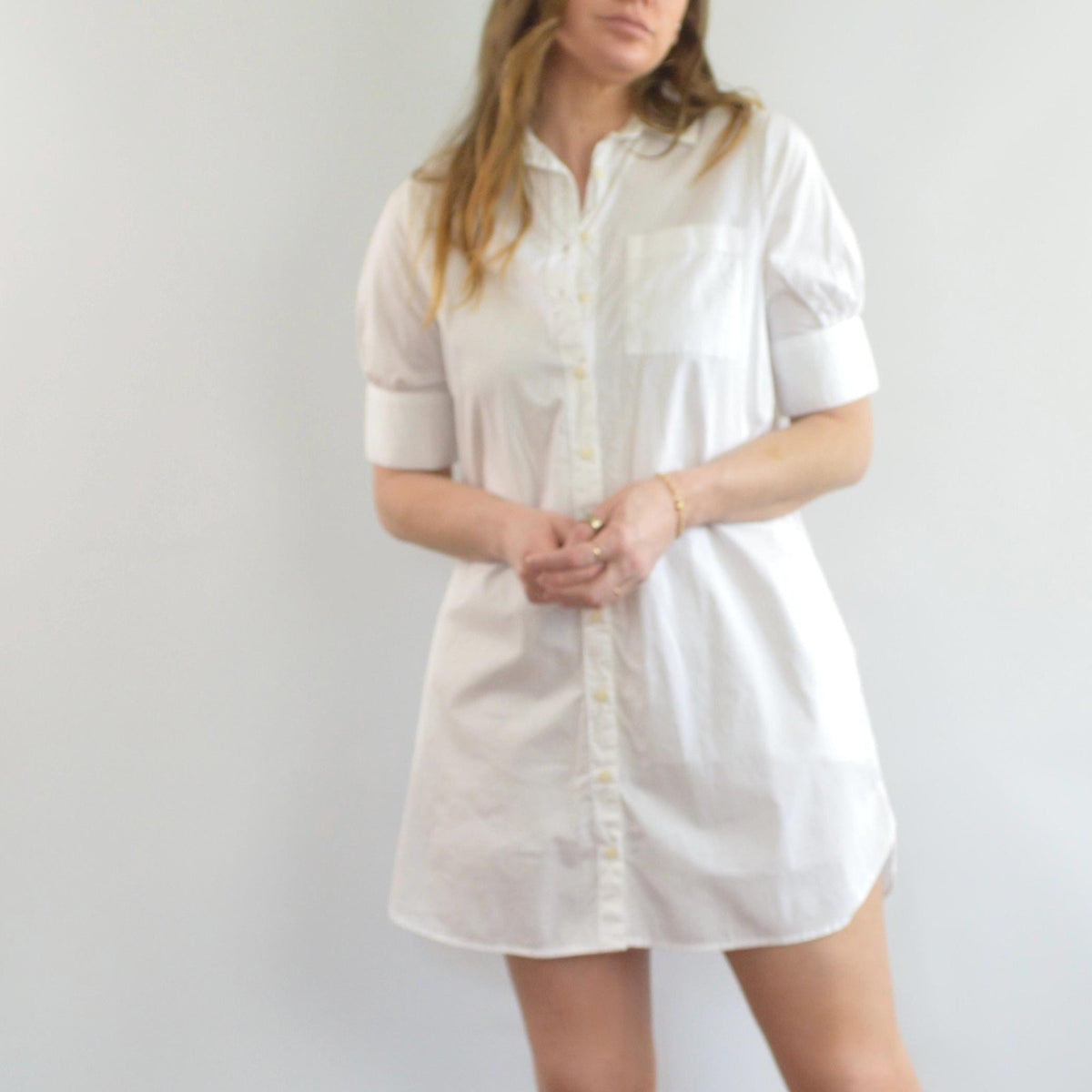 white cotton mini shirt dress