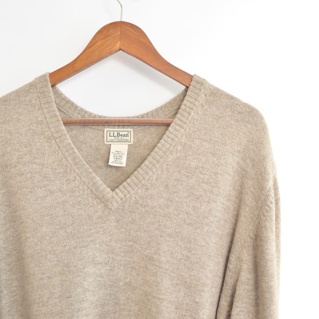 oversized cozy vintage ll bean v neck oatmeal wool sweater