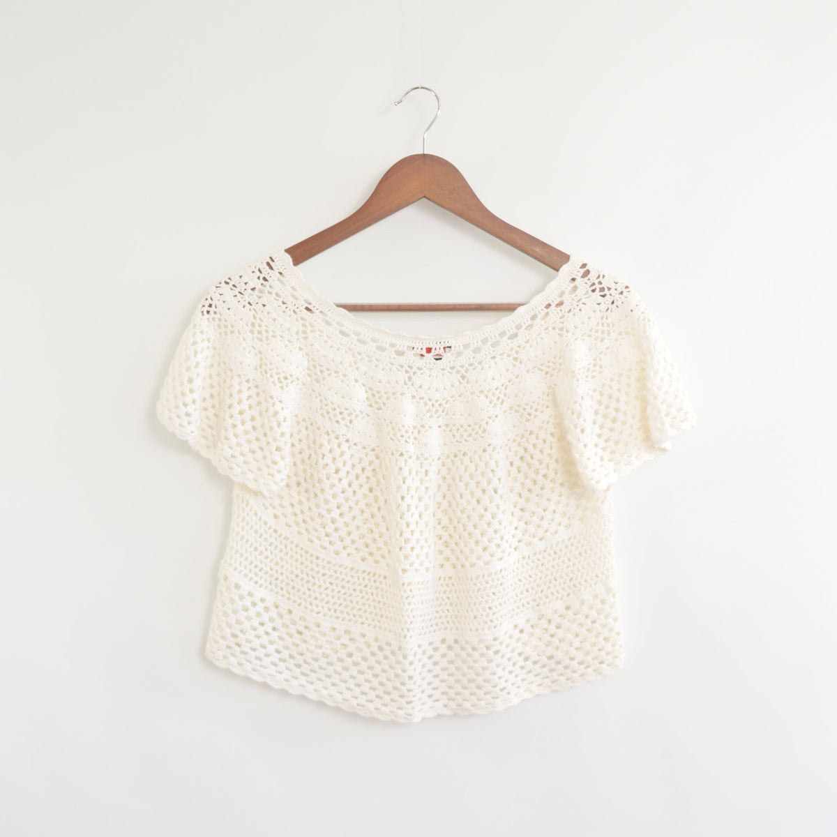 white cotton open knit cropped sweater