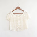 white cotton open knit cropped sweater