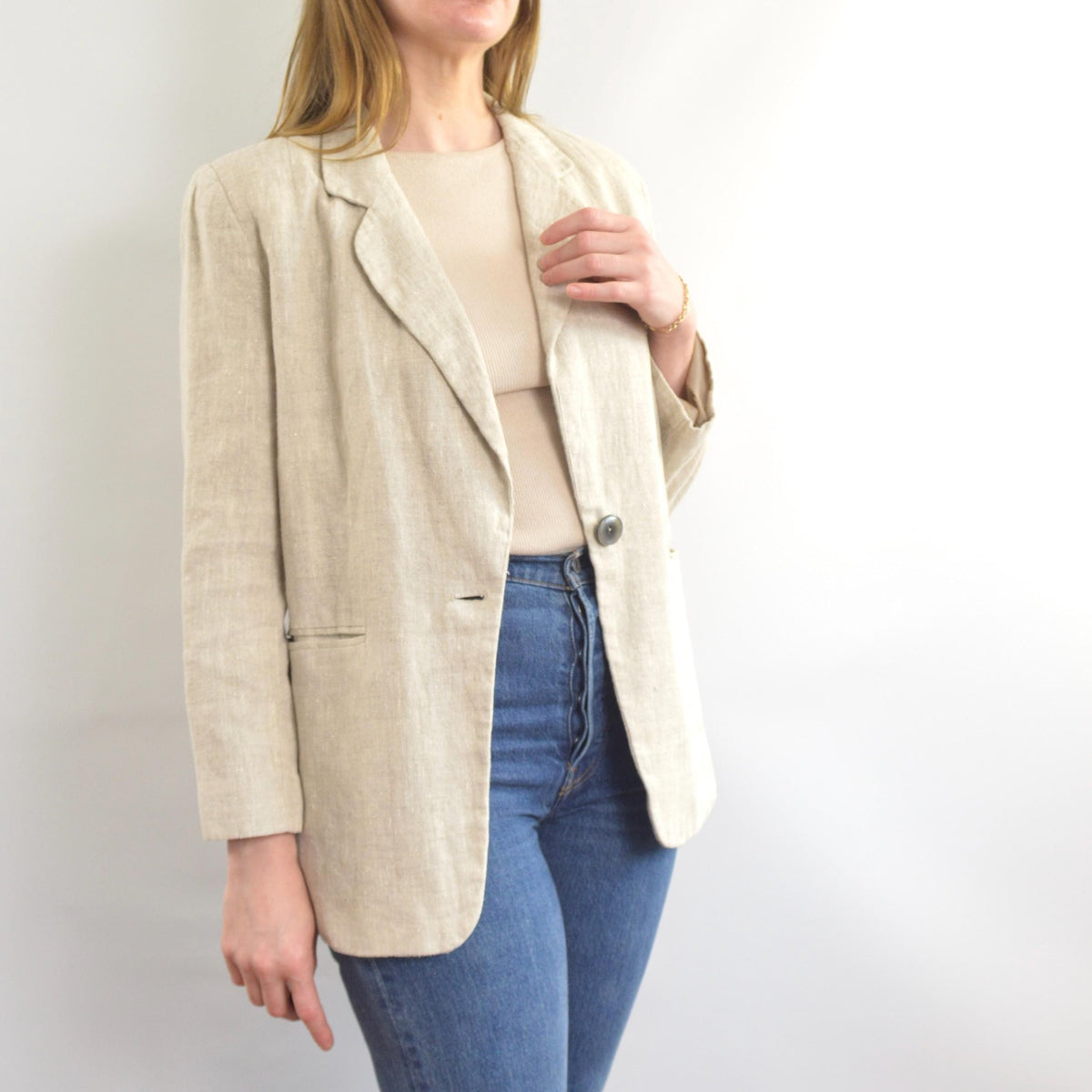vintage oatmeal beige 100% linen blazer