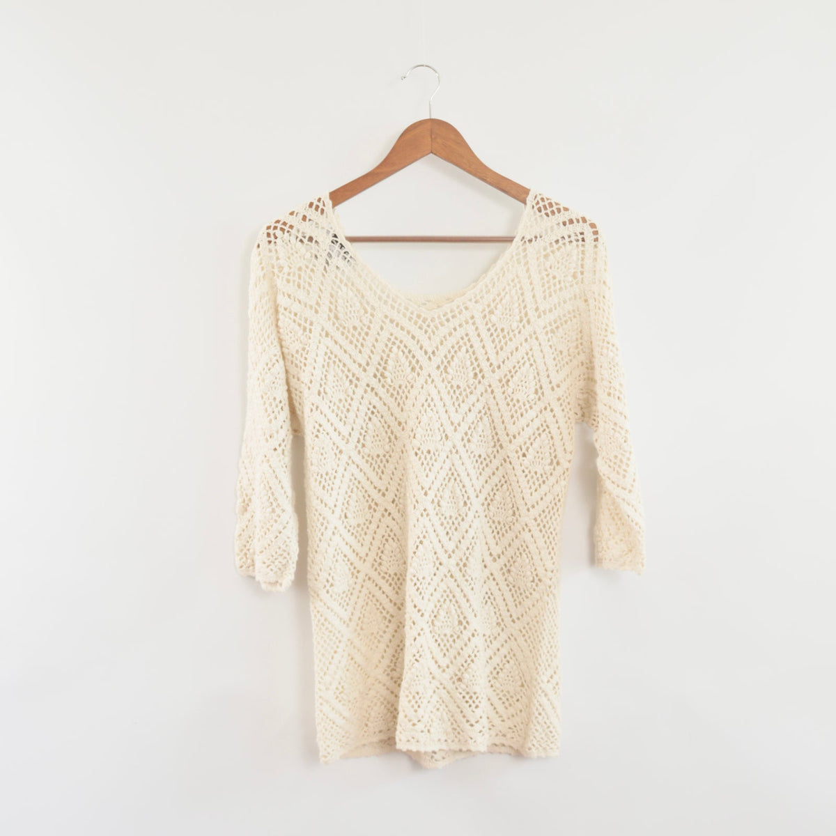 open knit ivory boatneck crochet sweater