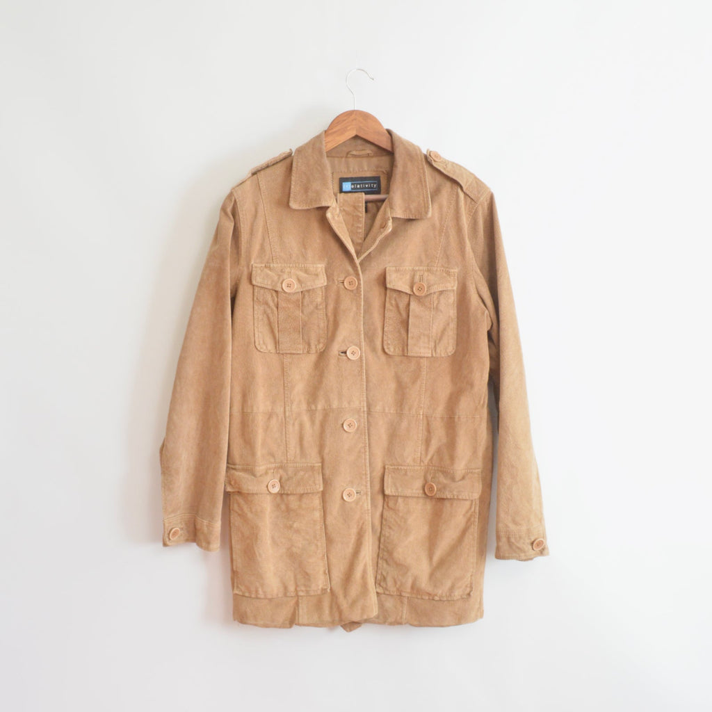 fully lined light brown vintage suede chore coat