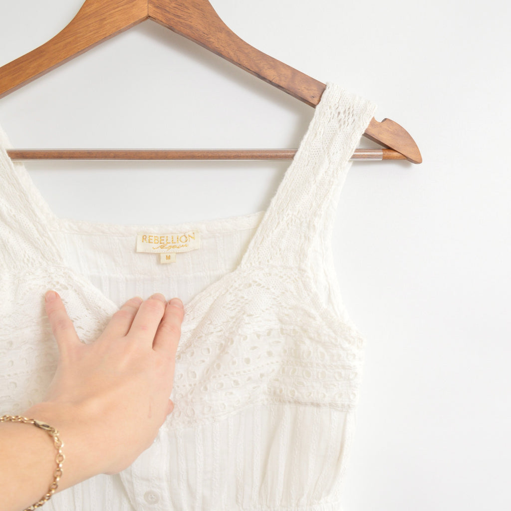 white eyelet cropped cotton tank