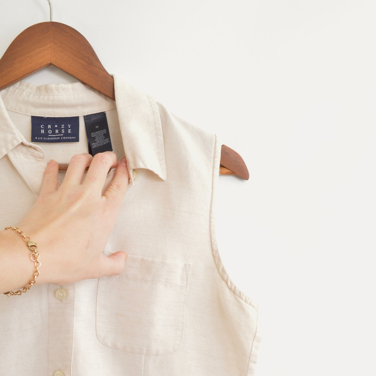 light blush tan cropped linen blend button down tank