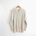 blue and white marled knit cotton quarter button vintage ll bean sweater