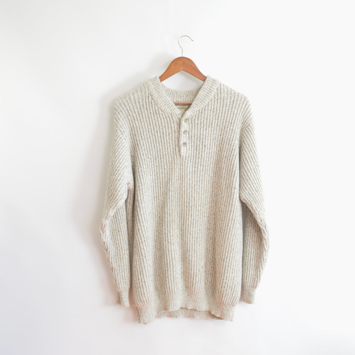 blue and white marled knit cotton quarter button vintage ll bean sweater