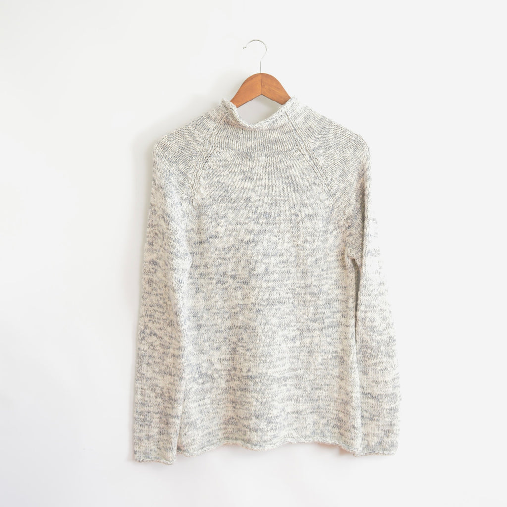 pure cotton blue and white speckled mock neck ll bean sweater