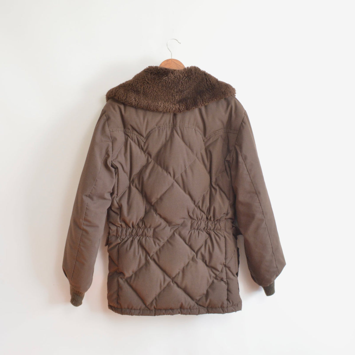 super cool park ranger meets cowboy brown puffer coat with fluffy collar